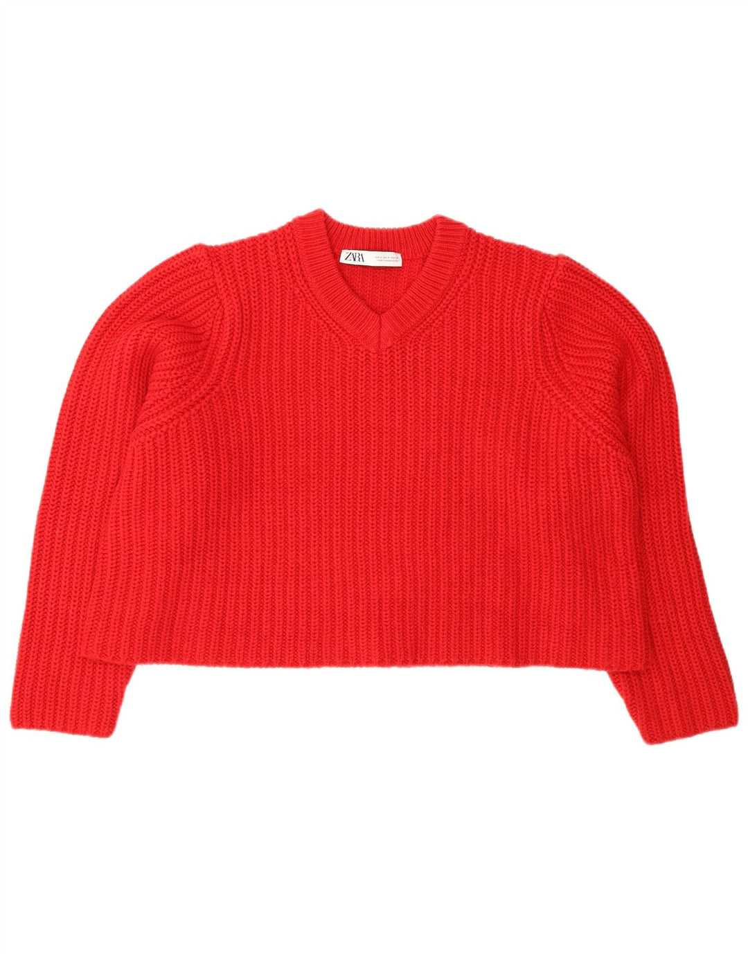 Zara Kvinders Cropped Oversized V-hals Trøje UK 14 Medium Rød