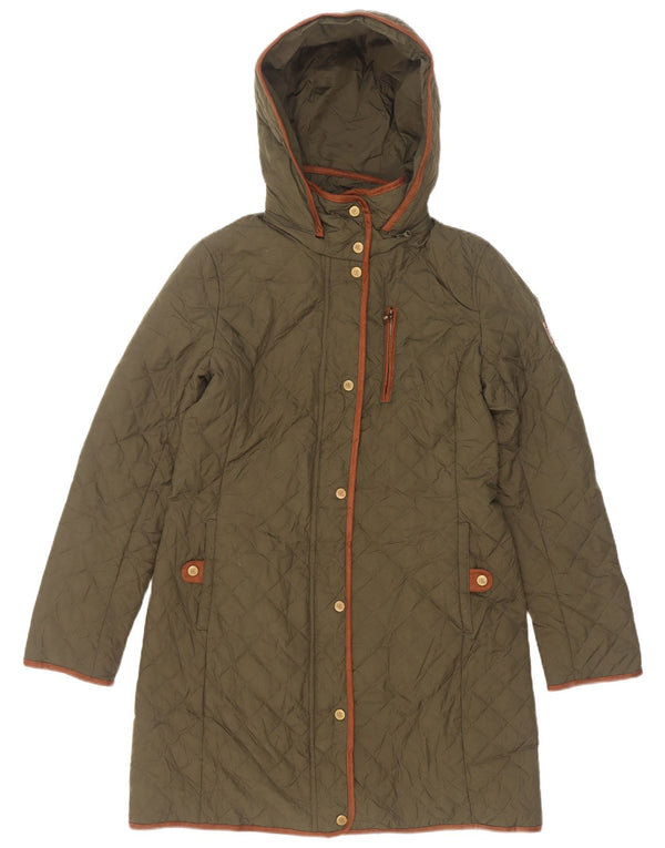 Ralph Lauren Dame Hætte Quiltet Overfrakke UK 10 Small Khaki