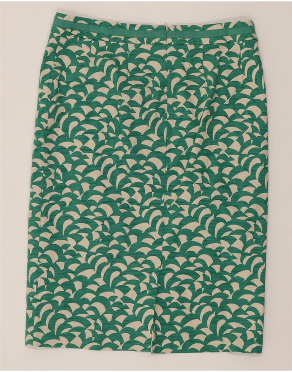 Boden Dame abstrakt mønster lige nederdel UK 14 Large W32 Green Cotton