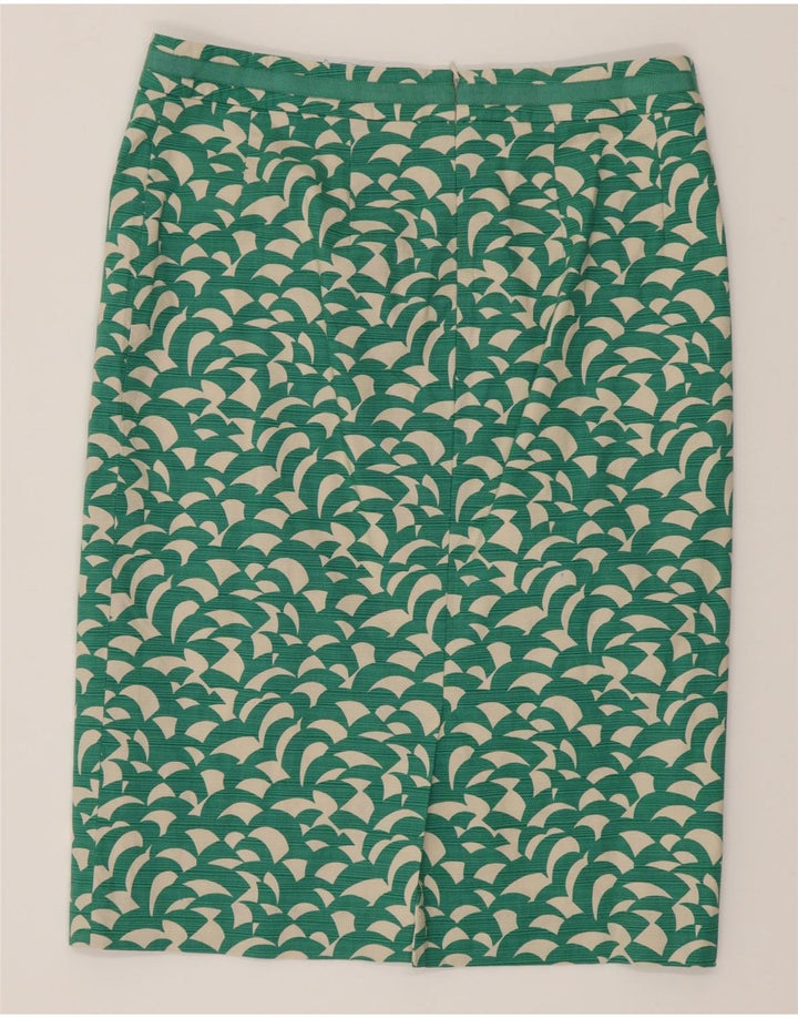 Boden Dame abstrakt mønster lige nederdel UK 14 Large W32 Green Cotton