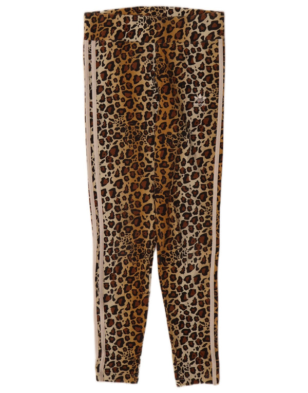 Adidas Womens Leggings UK 12 Medium Brown Animal Print Bomuld