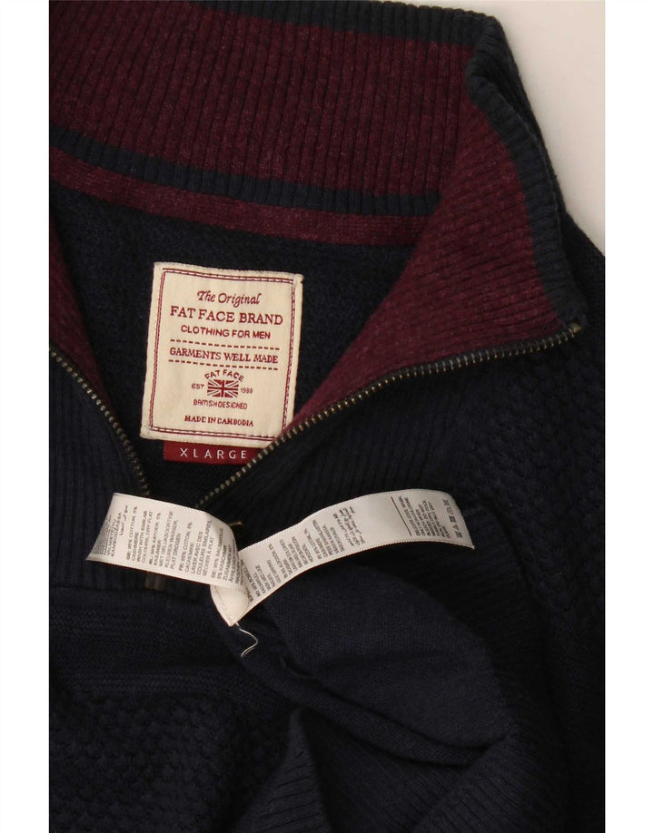 Fat Face Herre Zip Neck Jumper Sweater XL Navy Blue Bomuld
