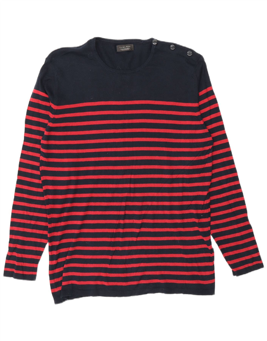 Zara Herre trøje med rund hals XL marineblå stribet