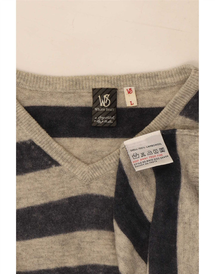 White Stuff Herre V-hals trøje Sweater Stor grå stribet uld