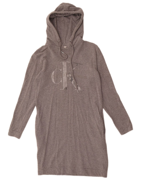 Calvin Klein Jeans Grafisk hættetrøjekjole til kvinder UK 6 XS Grå Flecked Bomuld