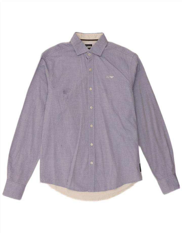 Armani Jeans Herre Custom Fit skjorte lille blå Colourblock Bomuld