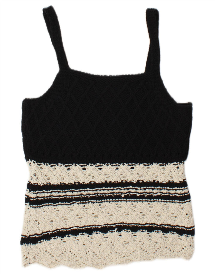 Zara Damestrik Cami Top UK 12 Medium Sort Colourblock Bomuld
