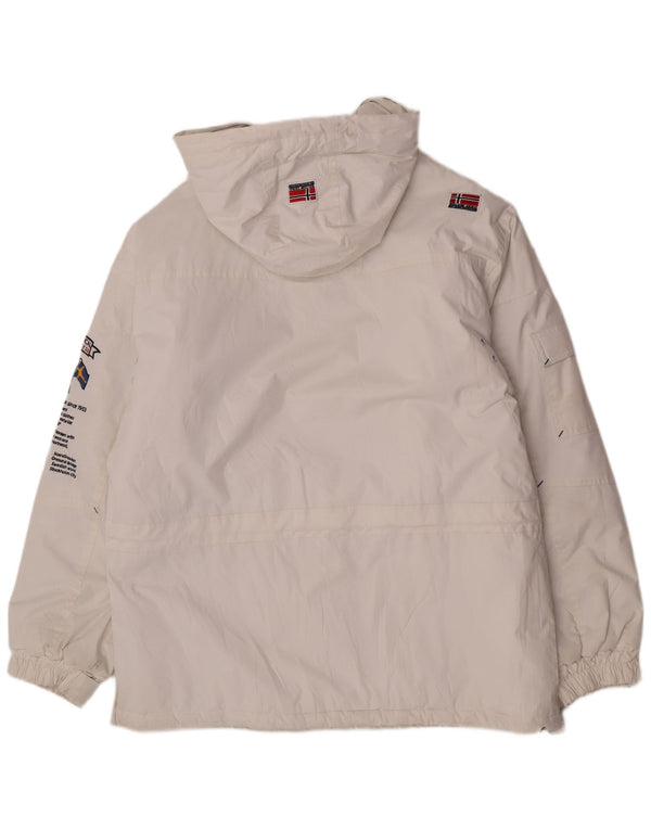 Geographical Norway Herre Hætte Grafisk Anorak Jakke UK 42 XL Hvid
