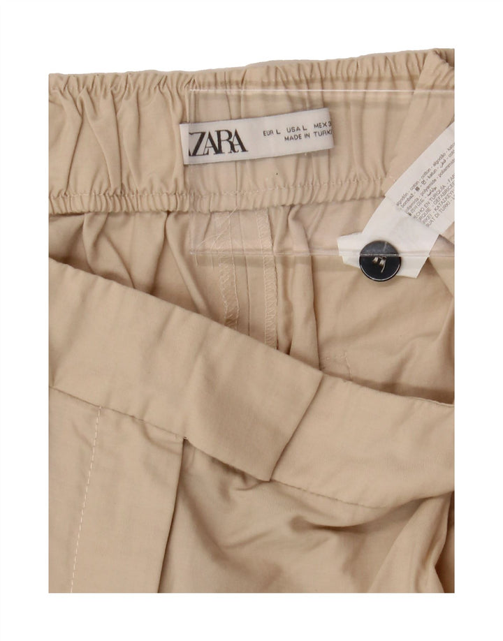 ZARA Womens Pegged Suit Trousers Large W38 L29 Beige Cotton Vintage Zara and Second-Hand Zara from Messina Hembry 