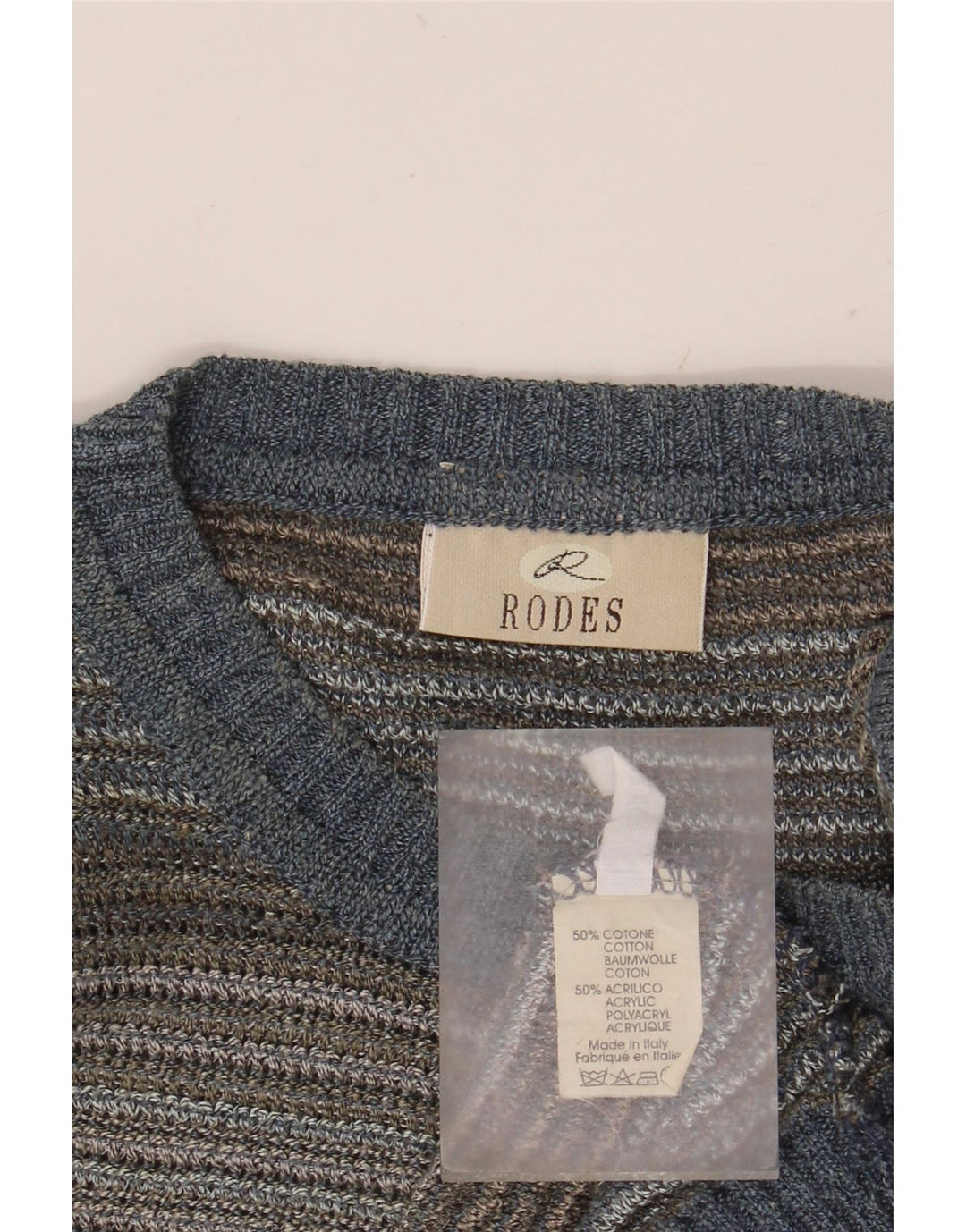 RODES Herre rund hals sweater 2XL flerfarvet stribet bomuld