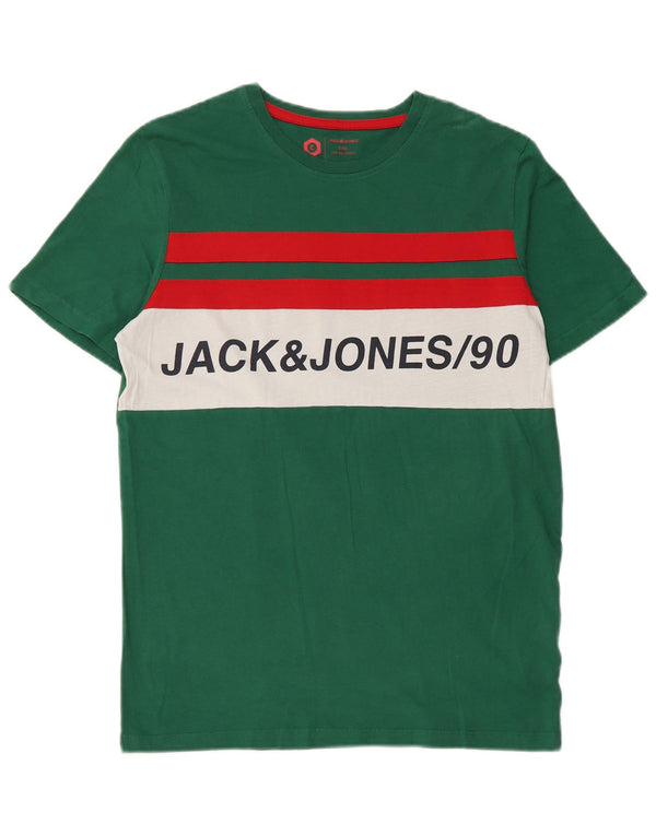 Jack & Jones Herre grafisk T-shirt Top Lille Grøn Colourblock Bomuld