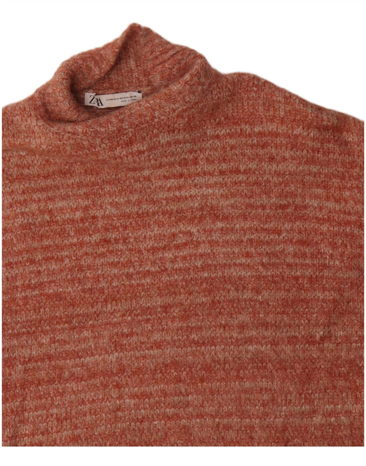 ZARA Dame Oversized Turtle Neck sweater UK 6 XS Orange Polyester