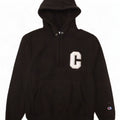 Champion Herre Reverse Weave Grafisk Hoodie Jumper Lille sort bomuld