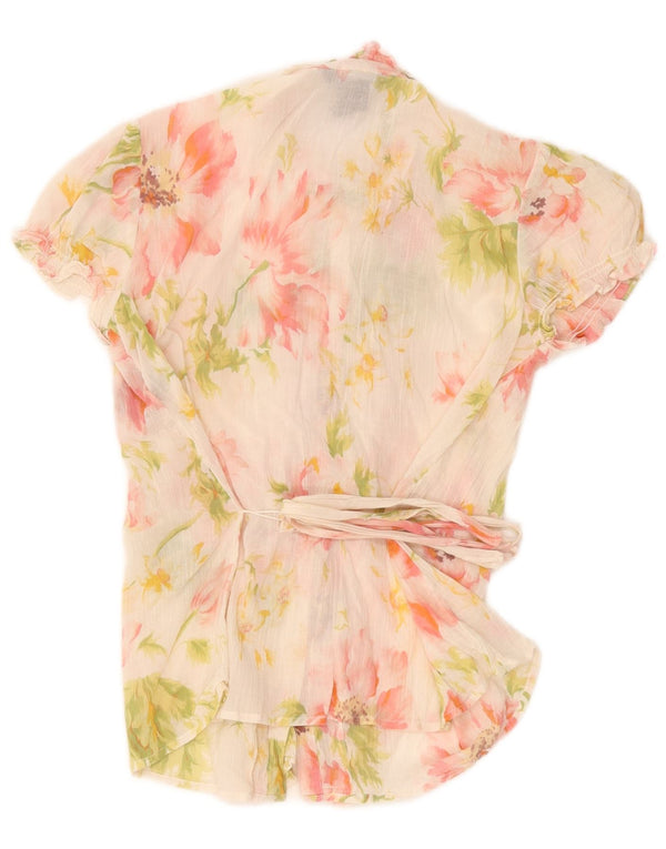 Ralph Lauren Dame kortærmet skjortebluse US 14 XL White Floral