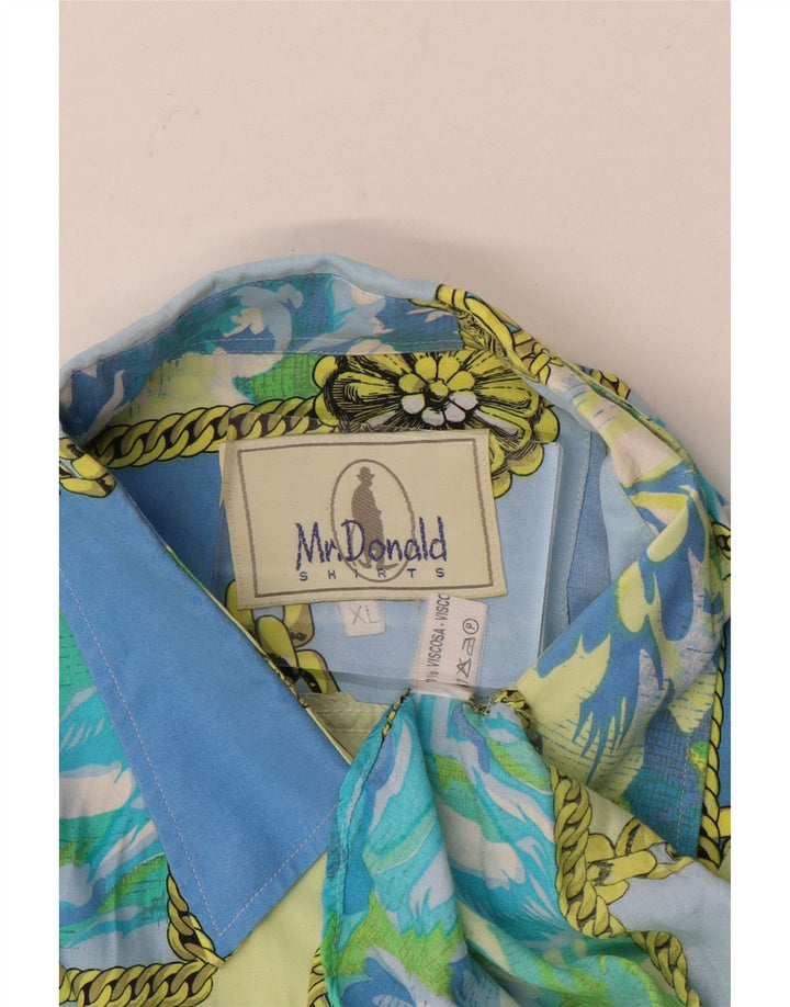 Vintage herreskjorte XL Blå Patchwork Viscose
