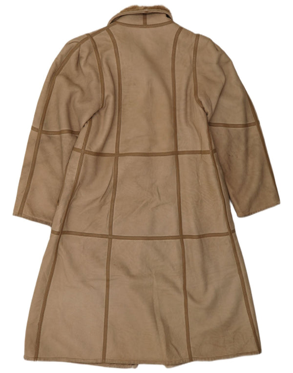 VINTAGE Dame Shearling Coat UK 10 Small Beige
