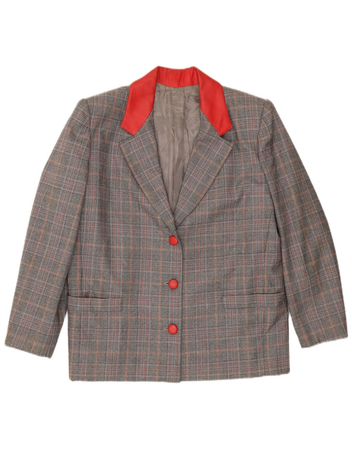 VINTAGE Dame 3-knaps blazerjakke UK 16 Stor grå ternet