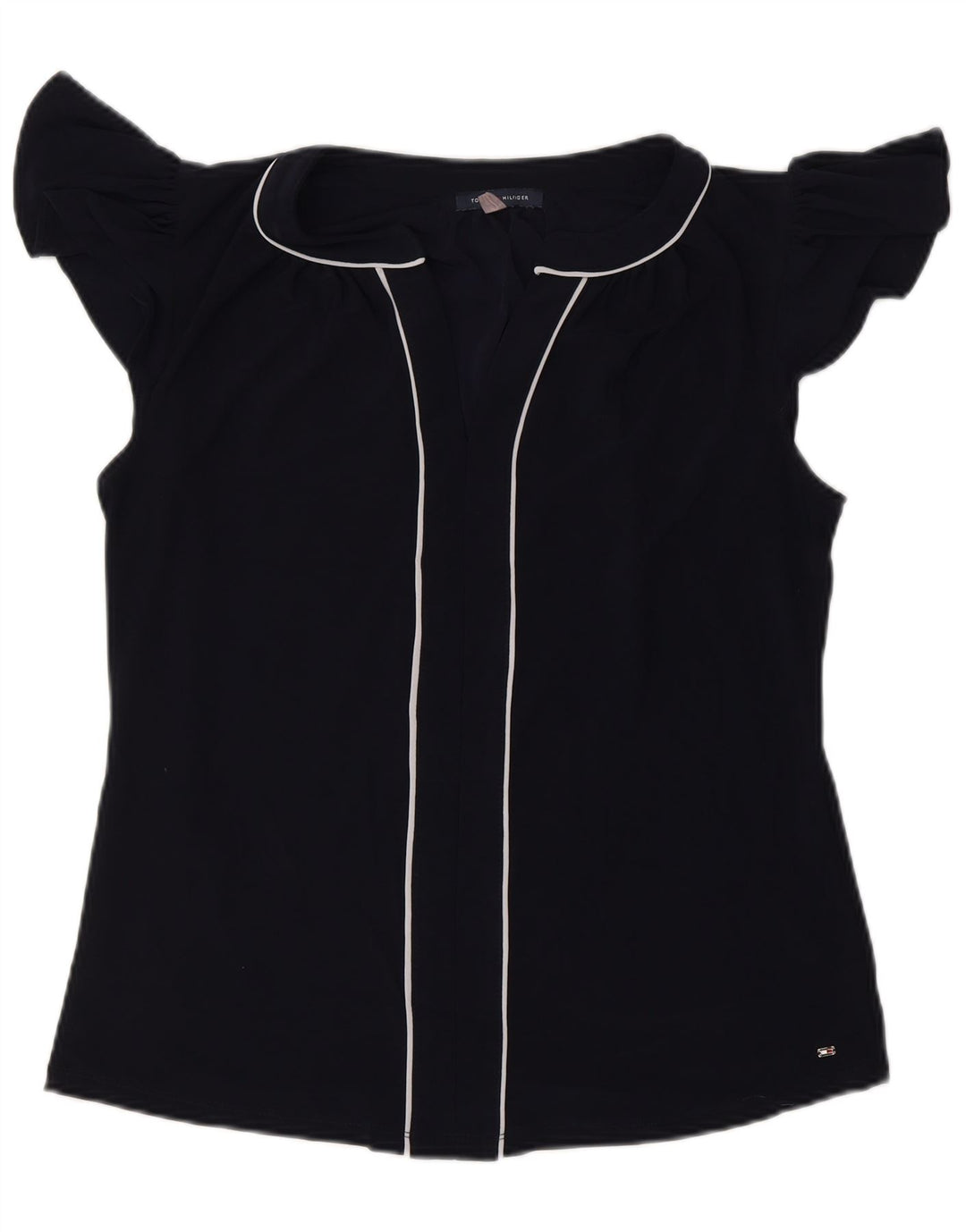 TOMMY HILFIGER Dame bluse Top UK 14 Medium Navy Blue Polyester