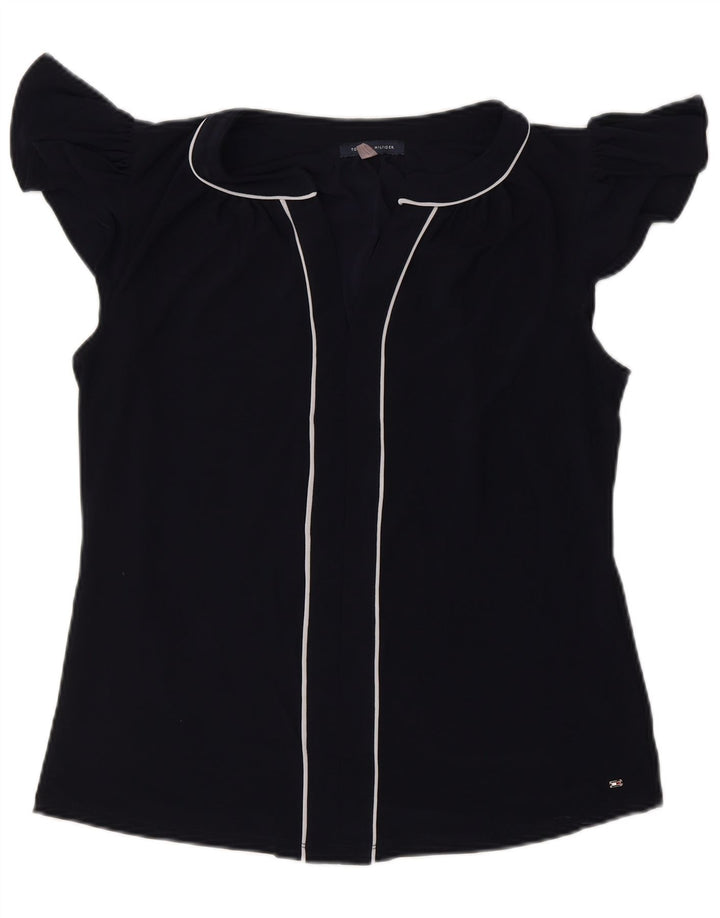 TOMMY HILFIGER Dame bluse Top UK 14 Medium Navy Blue Polyester