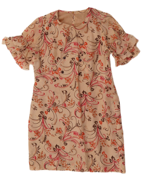 Vintage dameskedekjole UK 14 Medium Beige Floral