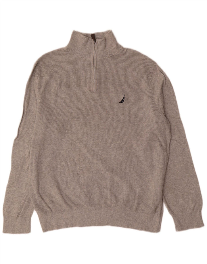 Nautica Herre Zip Neck Jumper Sweater Stor Grå Bomuld