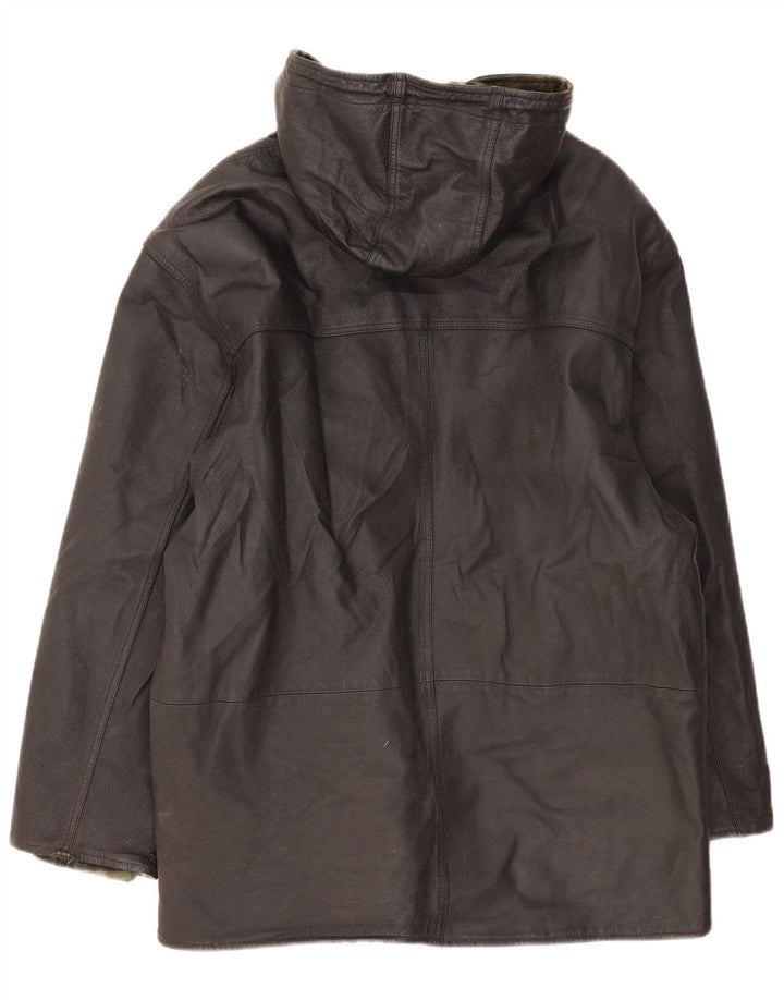 Vintage Herre Hooded Læder Coat UK 44 2XL Sort