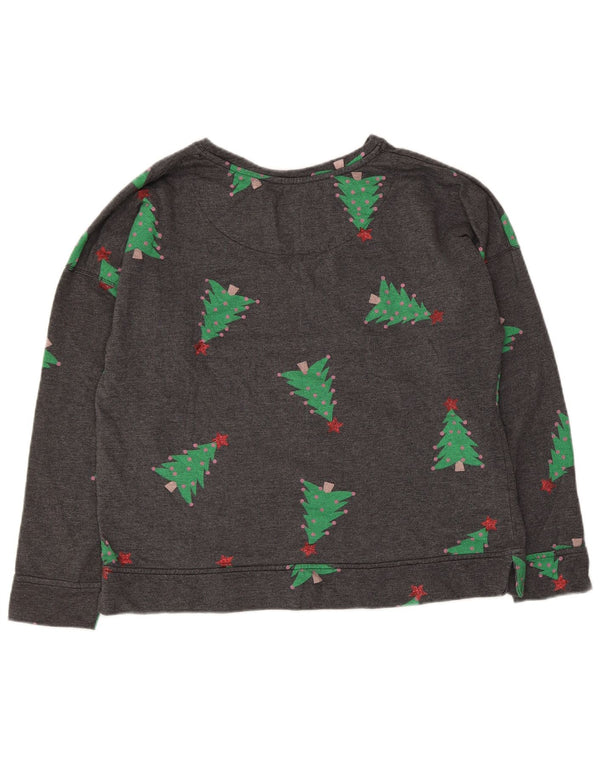Marks & Spencer Dame Grafisk Sweatshirt Jumper UK 16 Large Grey Christmas