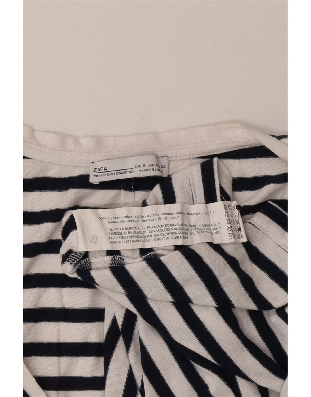 Zara Dame Oversized T-Shirt Top UK 10 Lille hvid stribet bomuld