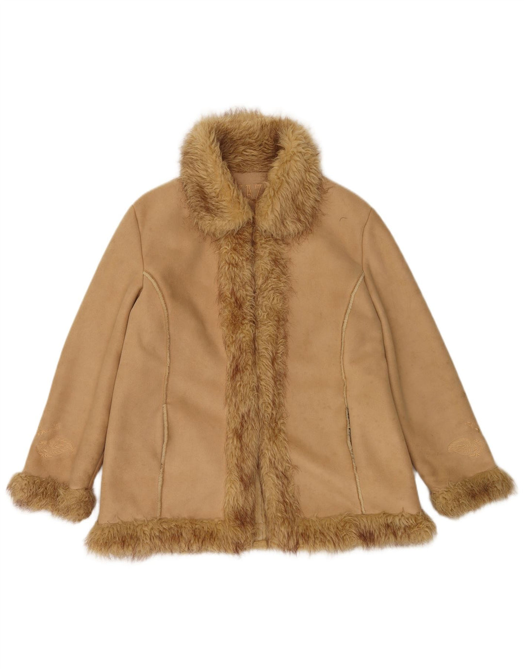 Vintage Dame Open Sherpa Jacket UK 14 Large Beige Polyester