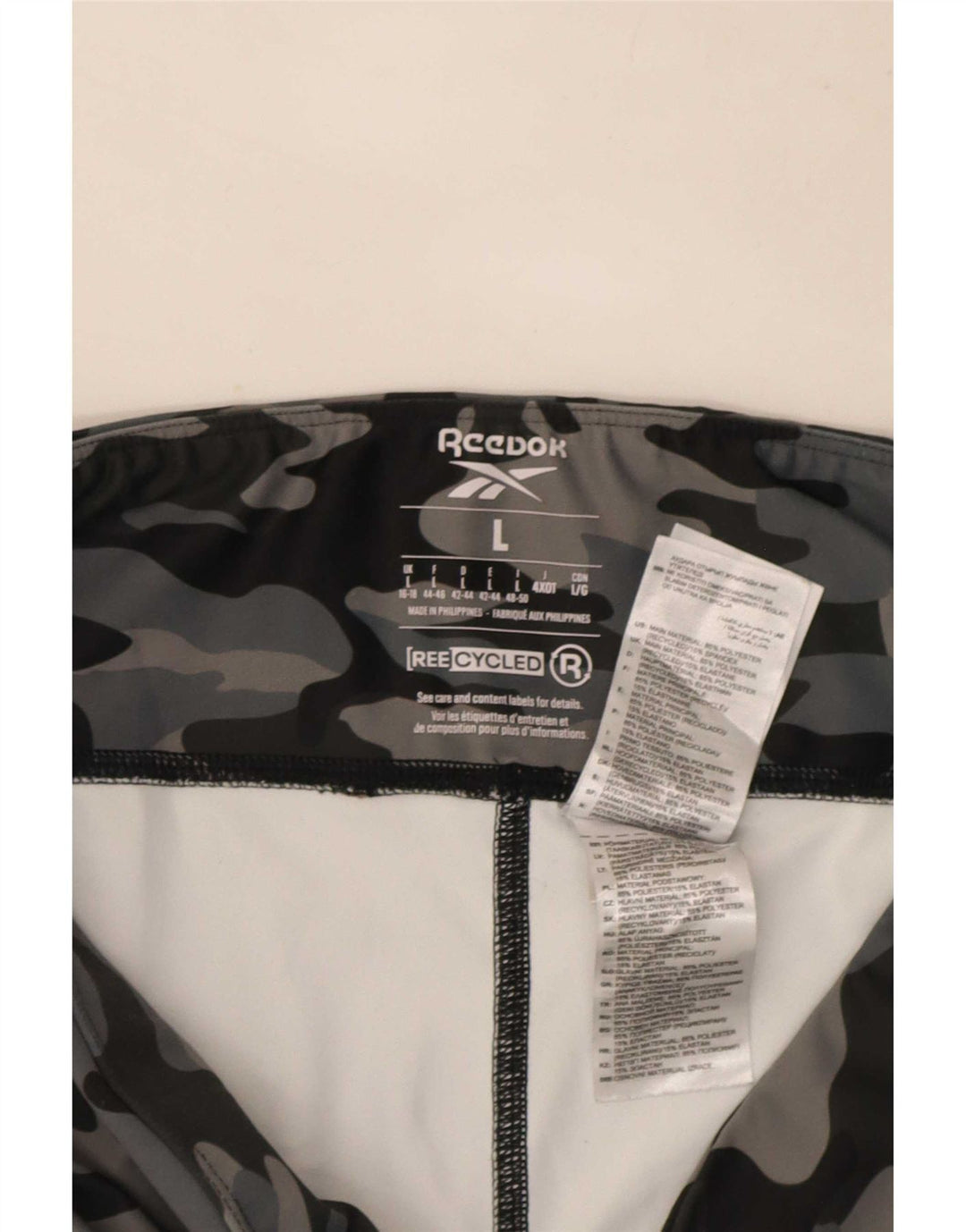 Reebok Womens Leggings UK 16/18 Large Grey Camouflage Polyester