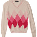 FAY Womens V-Neck Jumper Sweater UK 10 Small White Argyle/Diamond Cotton Vintage Fay and Second-Hand Fay from Messina Hembry 
