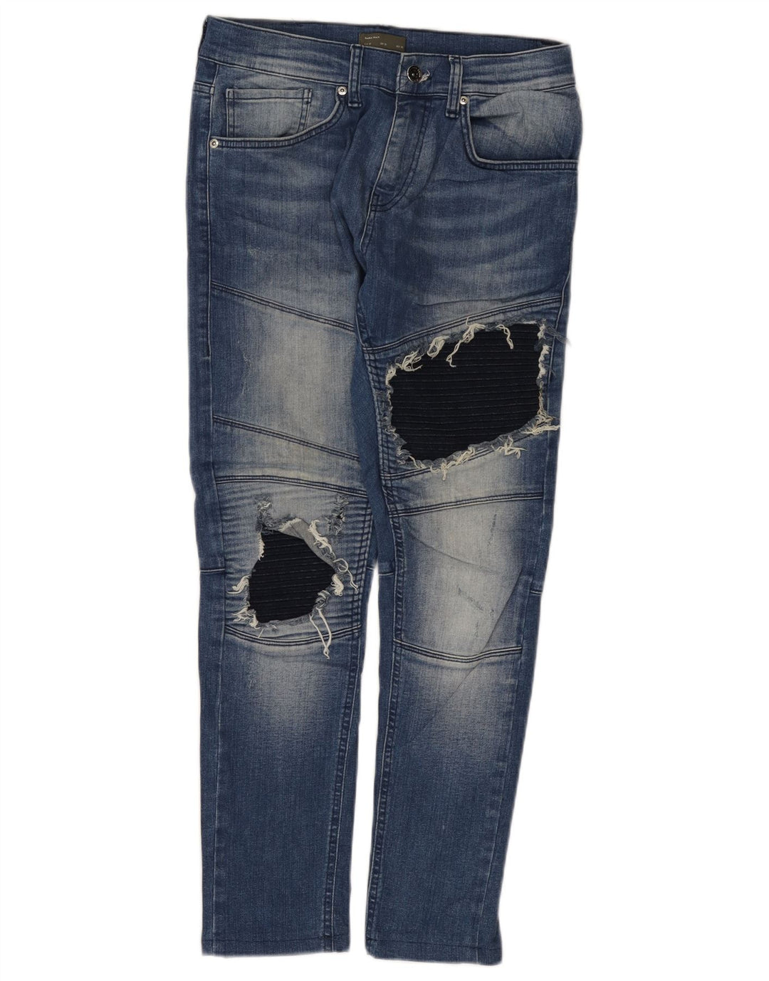 Zara Herre Distressed Slim Jeans EU 40 Medium W31 L28 Blue Colourblock