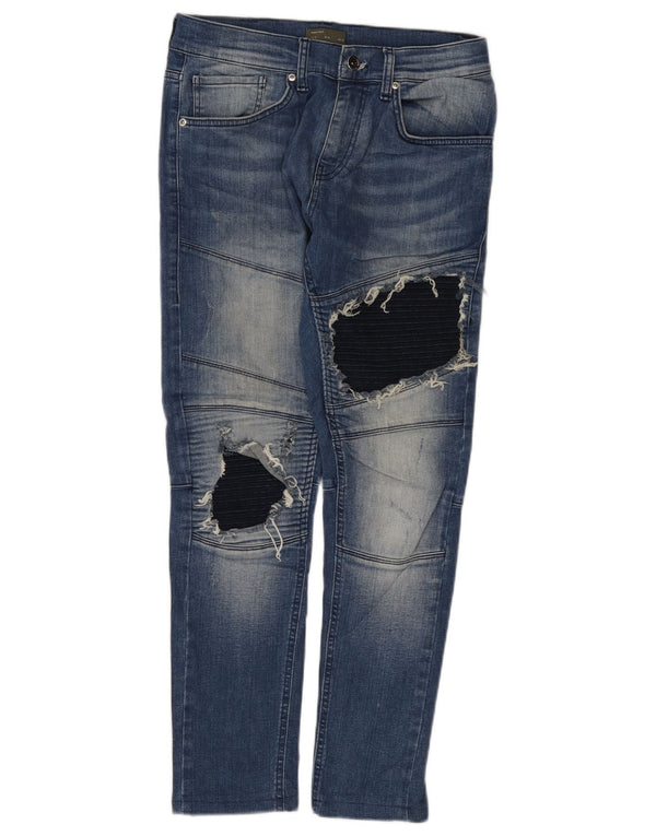 Zara Herre Distressed Slim Jeans EU 40 Medium W31 L28 Blue Colourblock