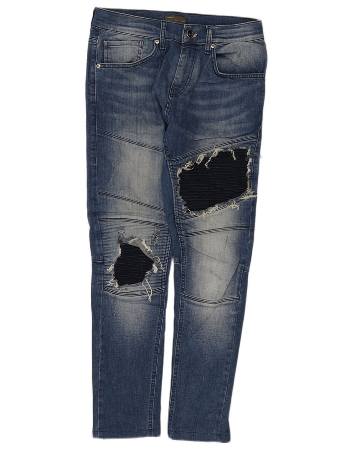 Zara Herre Distressed Slim Jeans EU 40 Medium W31 L28 Blue Colourblock
