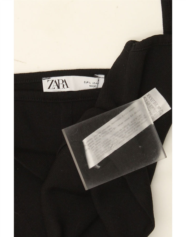 Zara Womens Sleeveless Crop Top UK 14 Large Black Polyamide