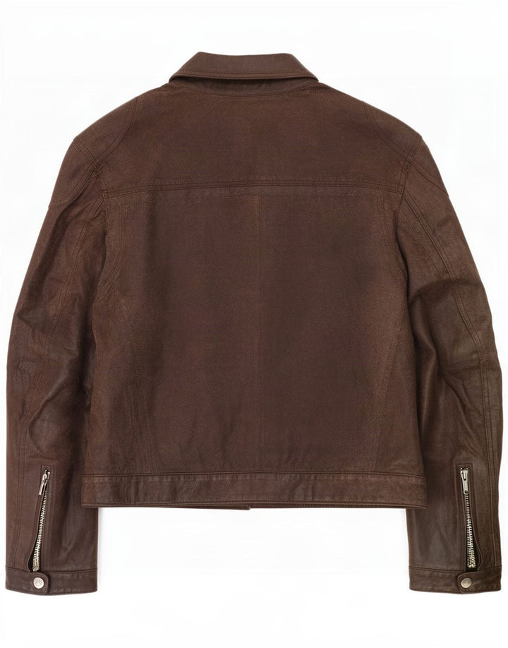 Ben Sherman Herre Læder Biker Jacket UK 38 Medium Brun
