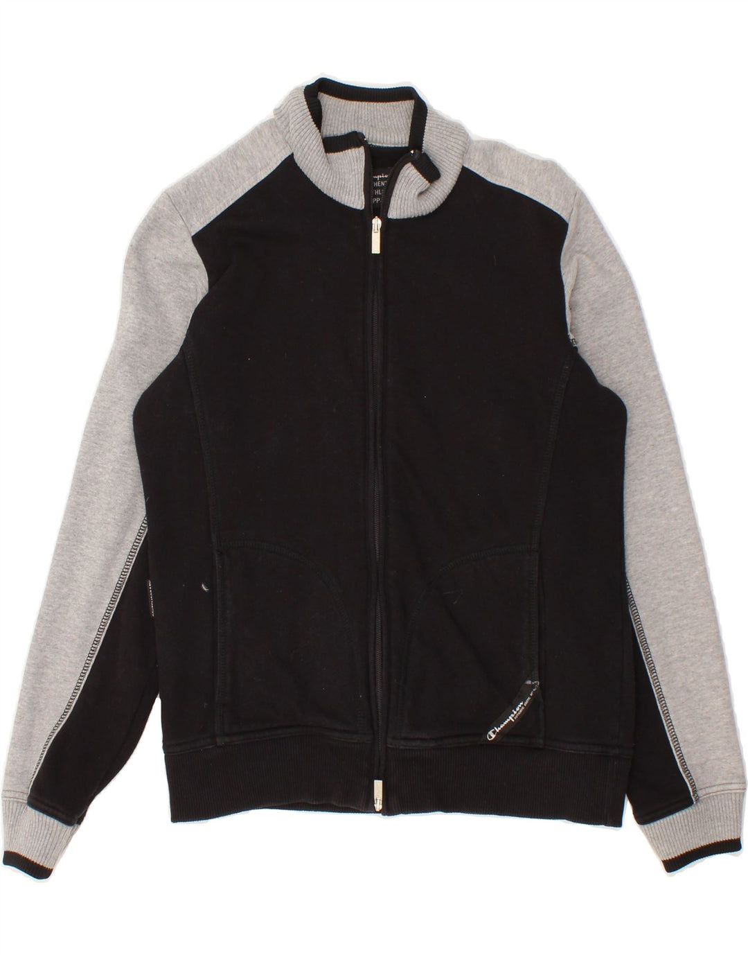CHAMPION Womens Tracksuit Top Jacket UK 14 Medium Black Colourblock Cotton Vintage Champion and Second-Hand Champion from Messina Hembry 