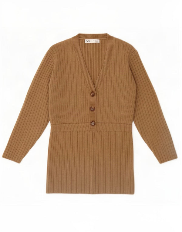 Zara Dame V-hals sweater UK 12 Medium Brun Akryl
