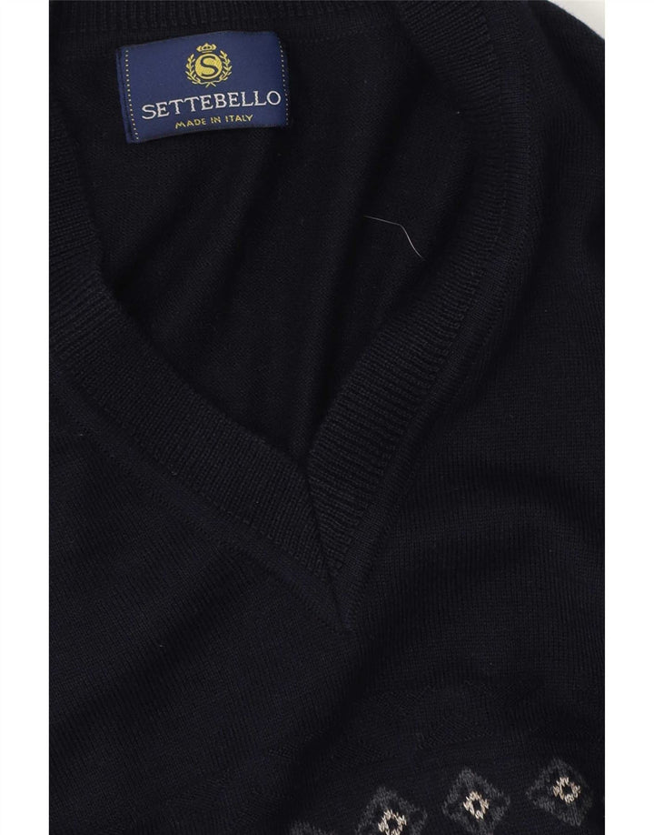 Settebello Herre V-hals sweater Large Navy Blue Fair Isle