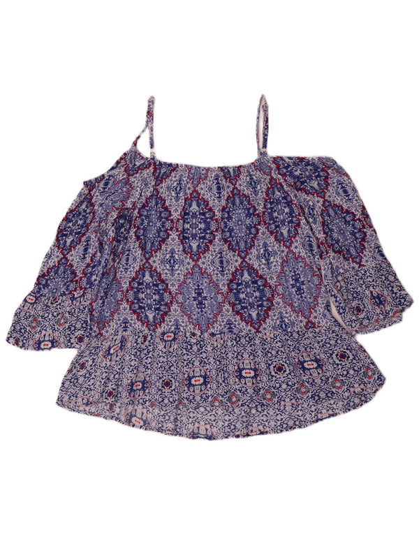Marks & Spencer Dame Indigo Off Shoulder Top UK 14 Large Blue Floral
