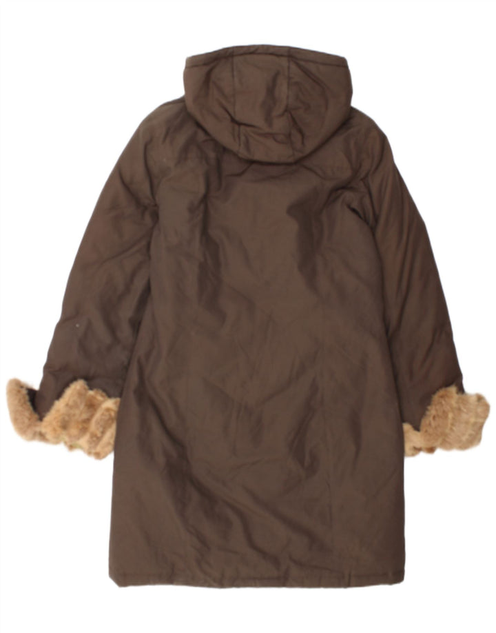 Woolrich Dame Hætte Polstret Frakke UK 14 Medium Brun Bomuld