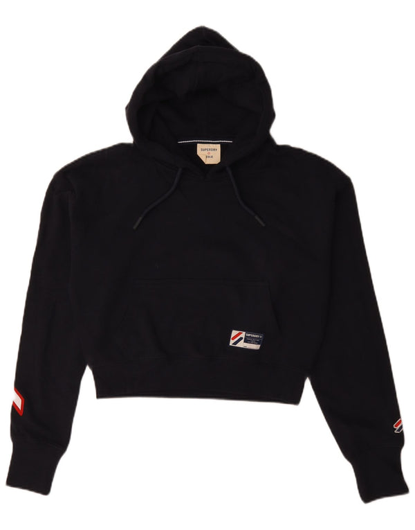 Superdry Womens Oversized Crop Graphic Hoodie Jumper UK 8 Small Navy Blue
