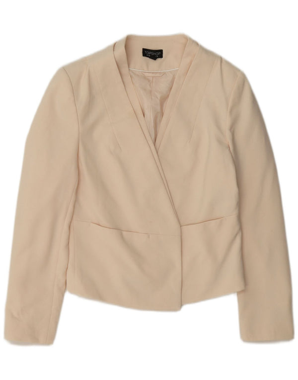 Topshop Dame Crop Open Blazer Jacket UK 12 Medium Off White Polyester