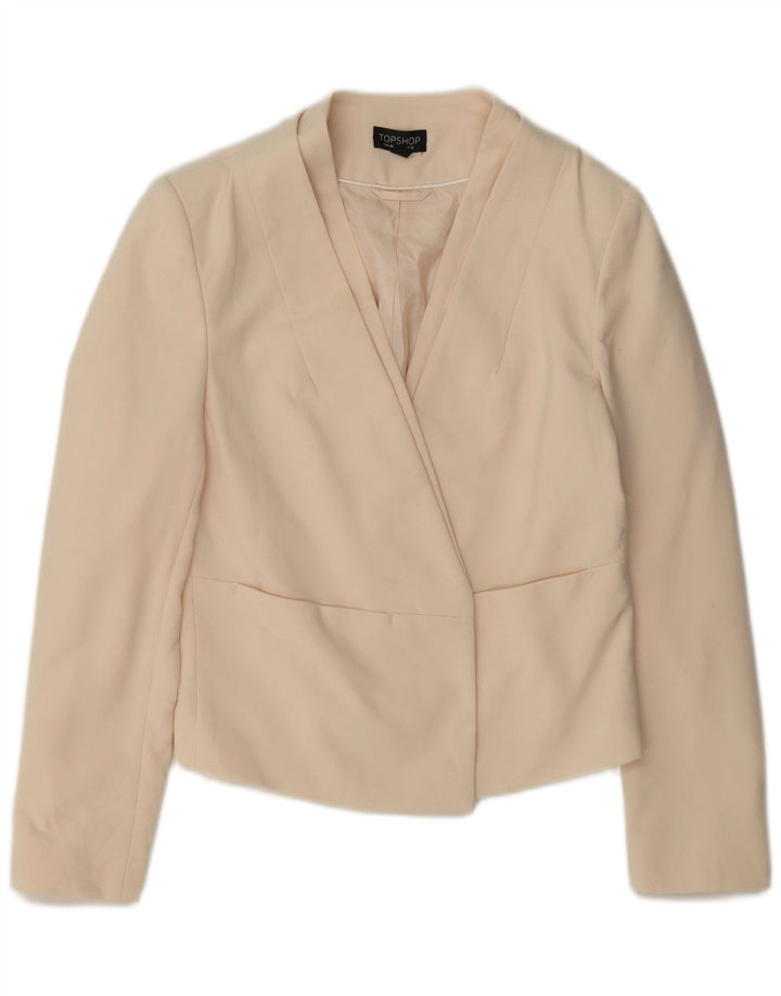 Topshop Dame Crop Open Blazer Jacket UK 12 Medium Off White Polyester