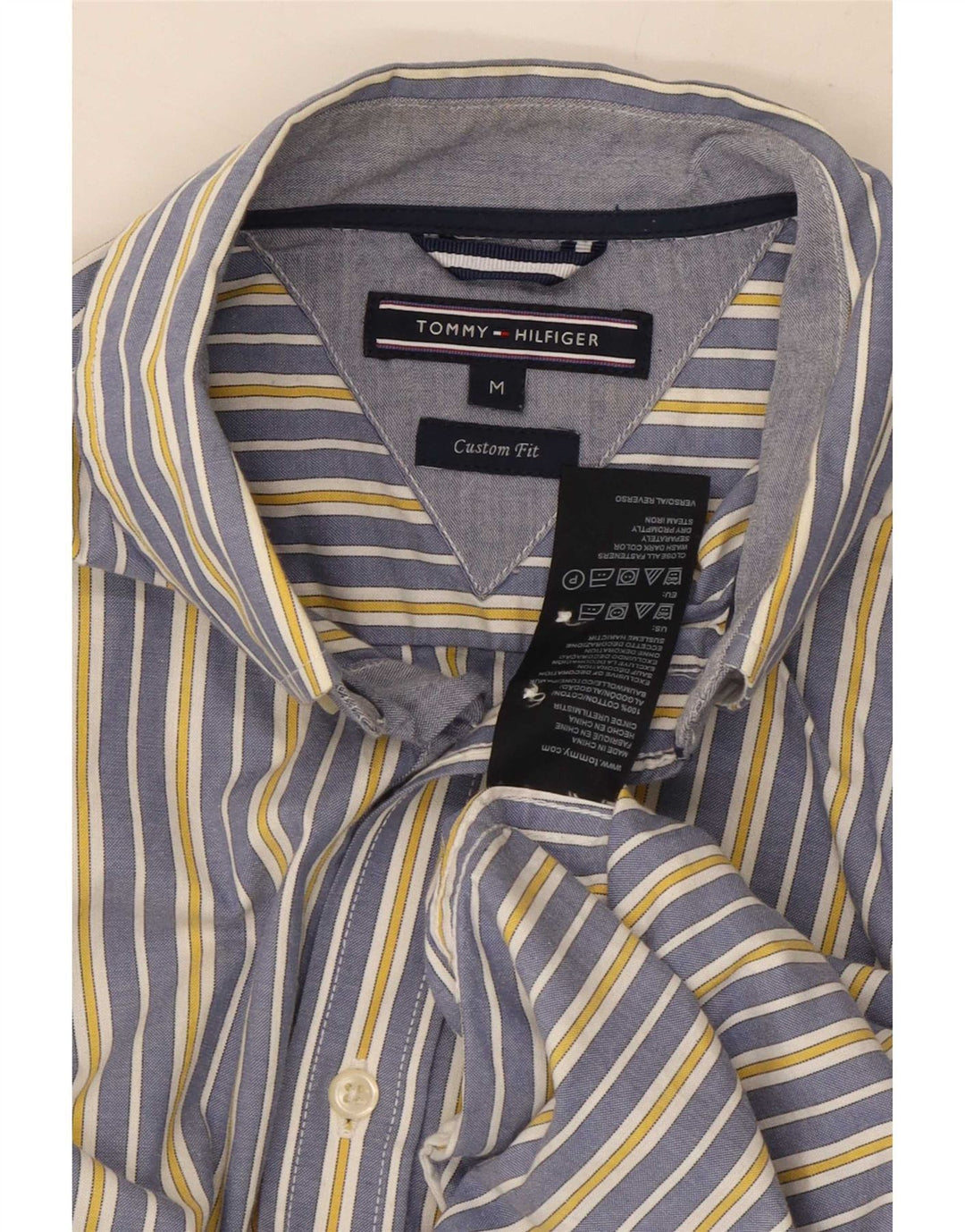 Tommy Hilfiger Herre Custom Fit skjorte mellemblå stribet bomuld