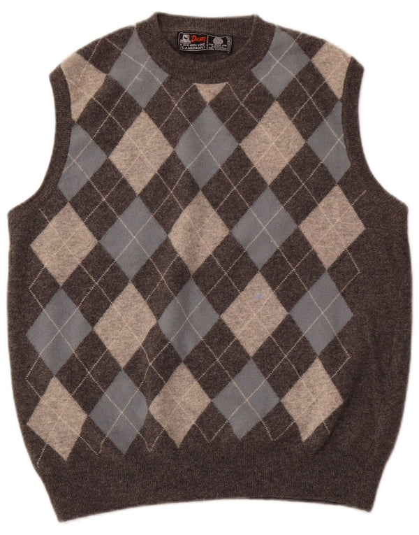 VINTAGE Herrevest Tank Top Medium Brun Argyle/Diamant lammeuld