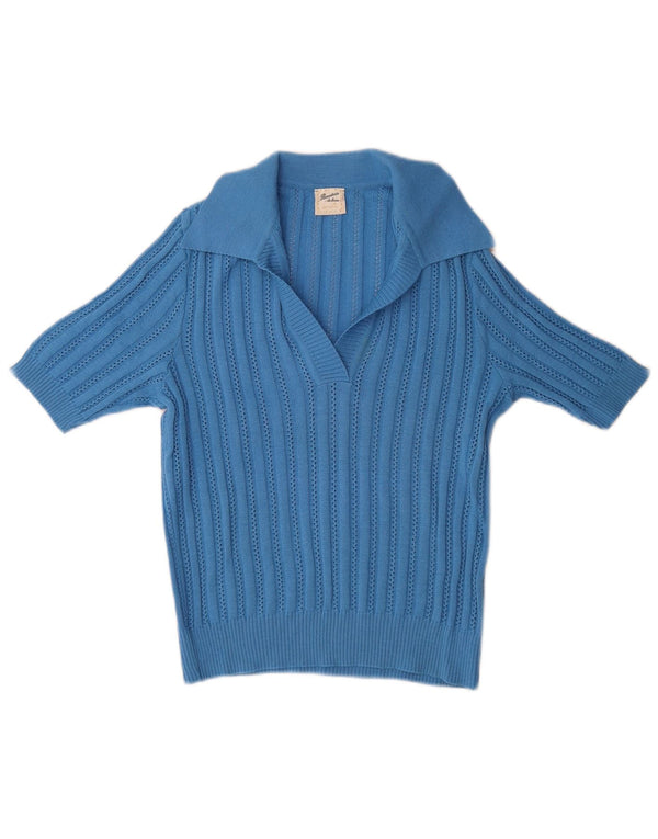 Vintage Dame Kortærmet Polo Neck Jumper Sweater IT 40 Small Blue Wool