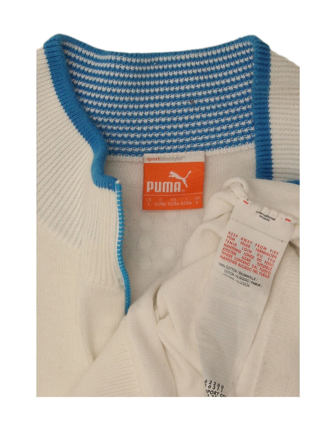 Puma Herre Zip Neck Jumper Sweater Stor hvid stribet bomuld