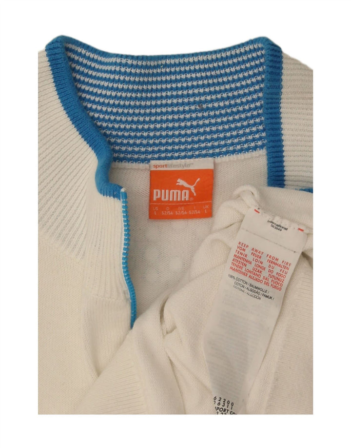 Puma Herre Zip Neck Jumper Sweater Stor hvid stribet bomuld