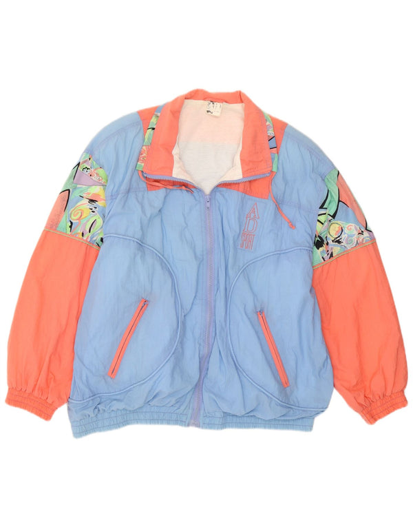 Vintage kvinders abstrakt mønster træningsdragt topjakke UK 16 Large Blue